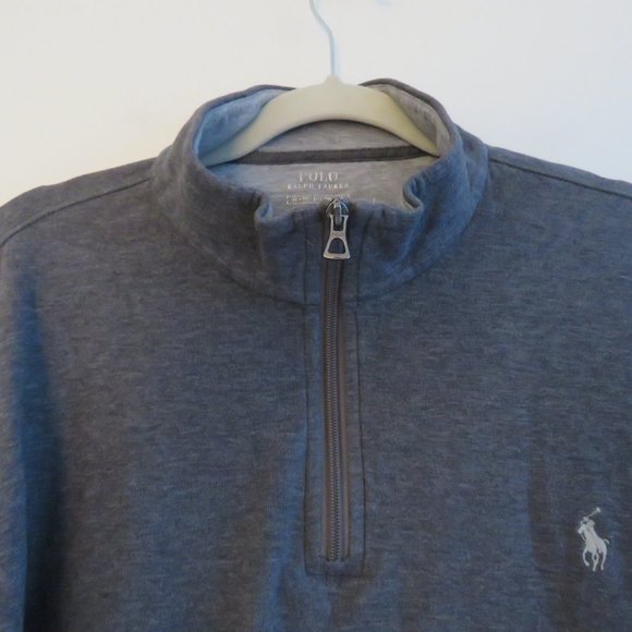 POLO RALPH LAUREN Dark Heathered Gray Cotton 1/4 Zip Pullover Sweater - Size XL - Picture 5 of 14